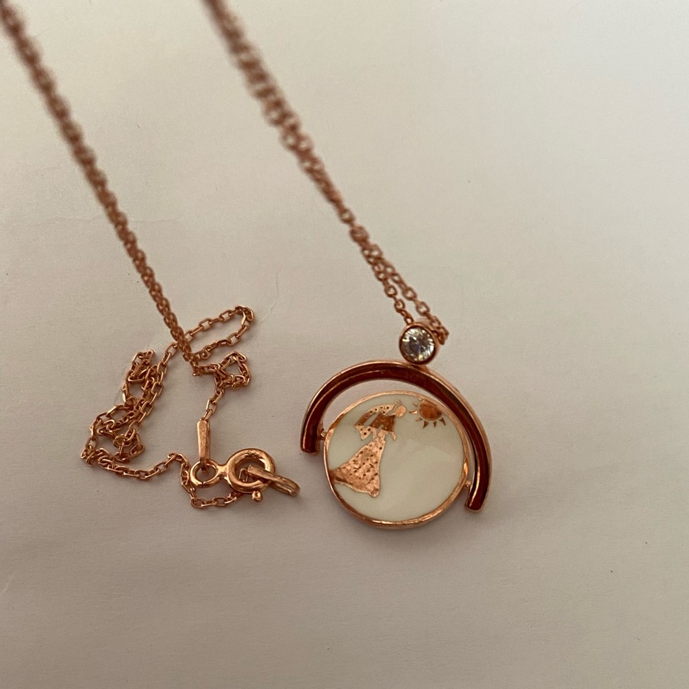 Bride groom reversible spinning 925 silver necklace enamel 14k rose gold plated - Picture 5 of 7